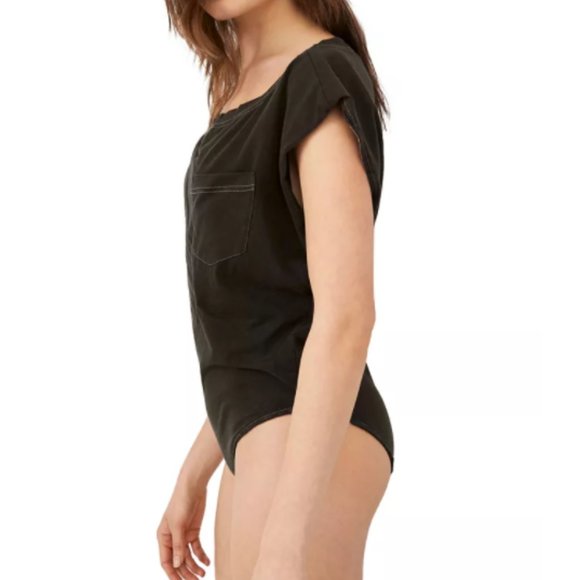 Free People Road Trip Bodysuit Top Washed Black Small NWT - Picture 3 of 3